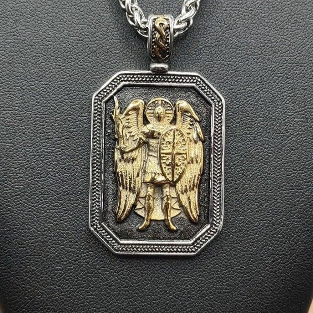 Archangel Saint Michael Necklace Solid Stainless Steel Anniversary Birthday NEW!